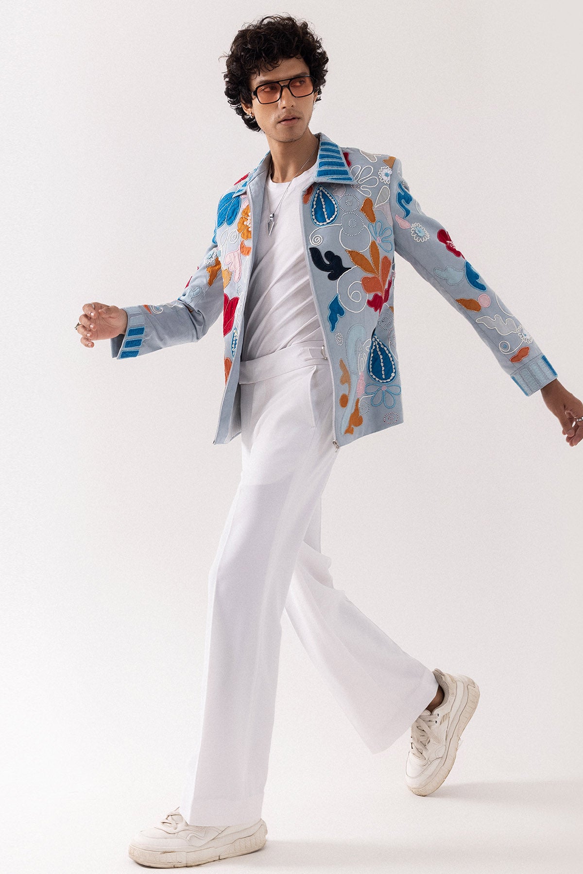 Ice Blue Suede Bomber Jacket