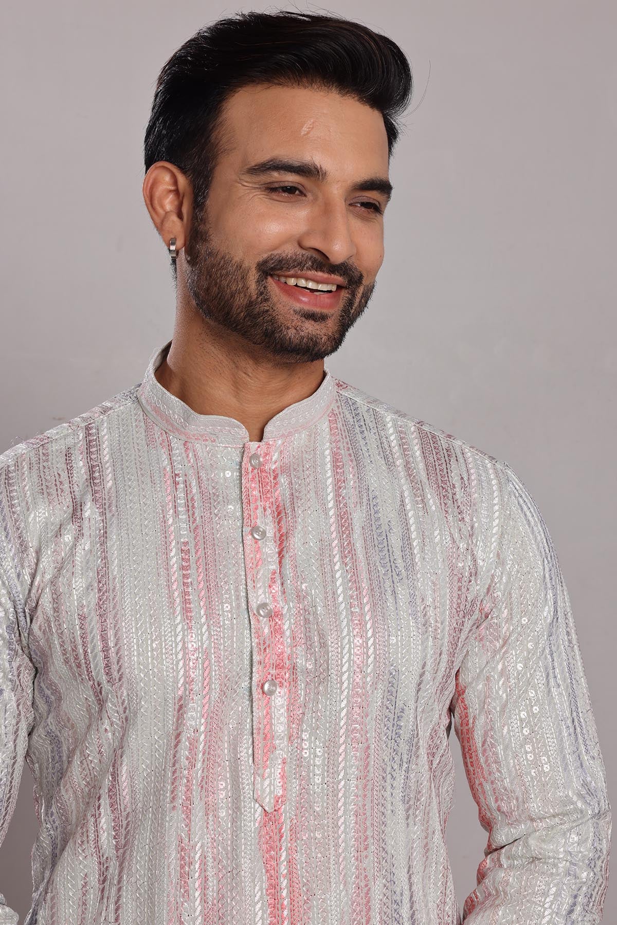 Ice Blue Thread Work Silk Kurta