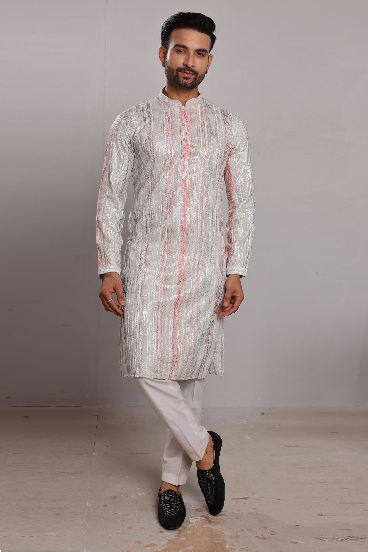 Buy Ice Blue Thread Work Silk Kurta by SNEHA B for men online at ScrollnShops