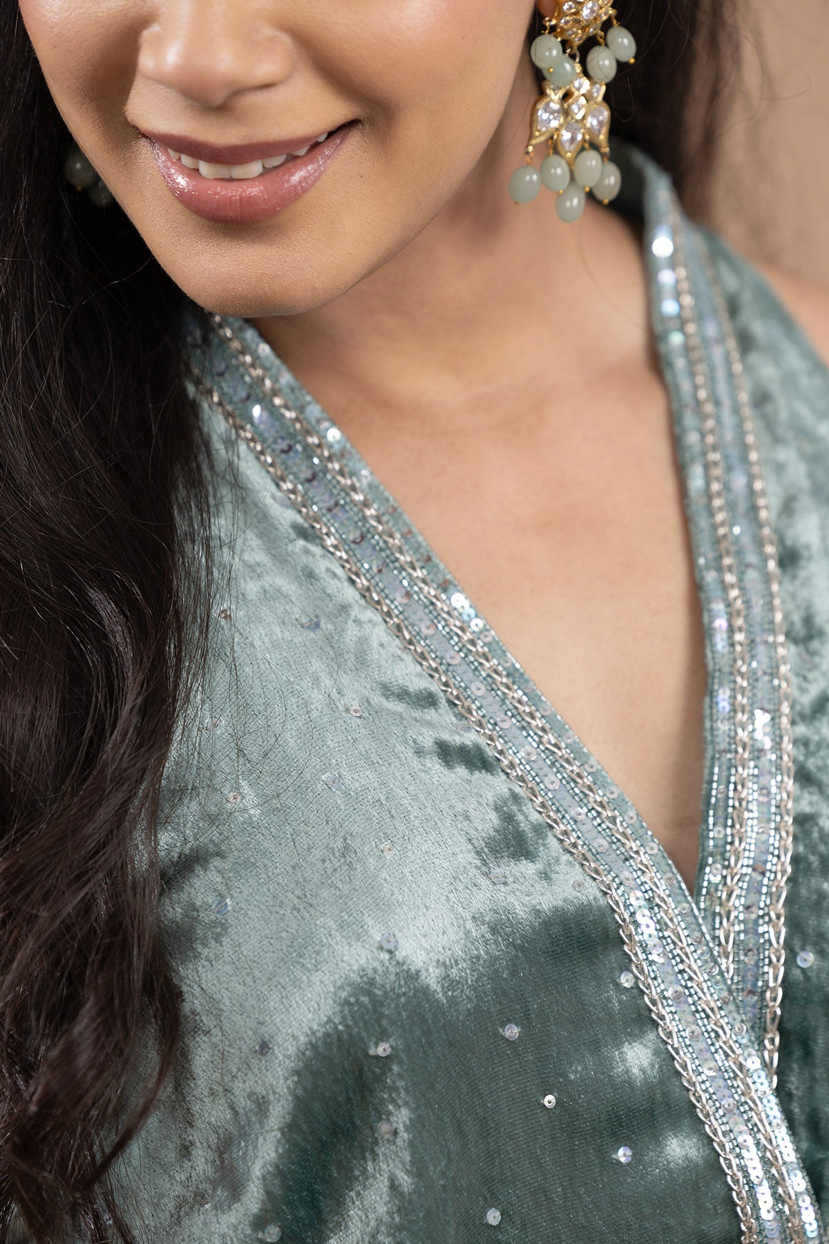 Ice Blue Velvet Zari Kurta Set