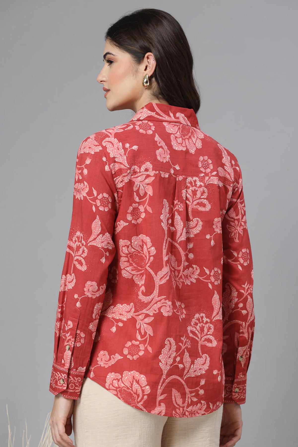 Indian Red Floral Printed Shirt