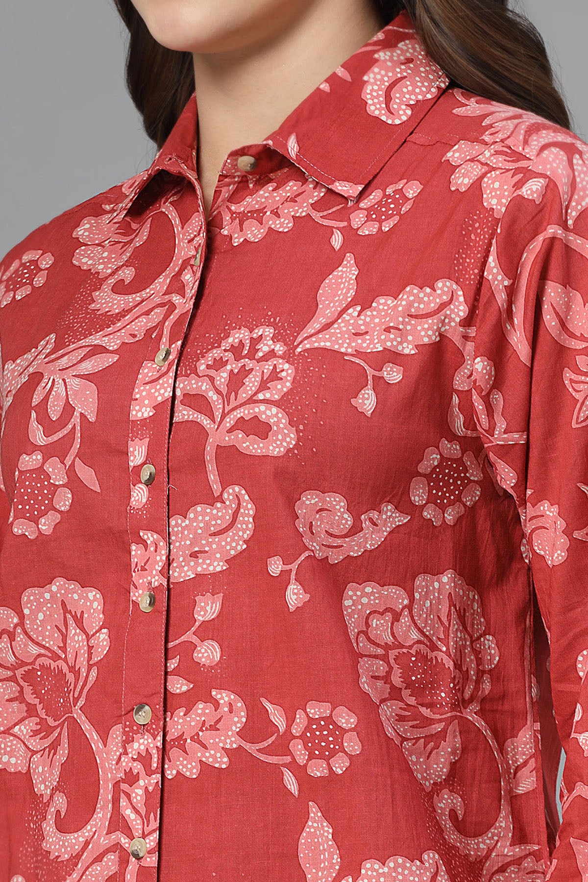 Indian Red Floral Printed Shirt