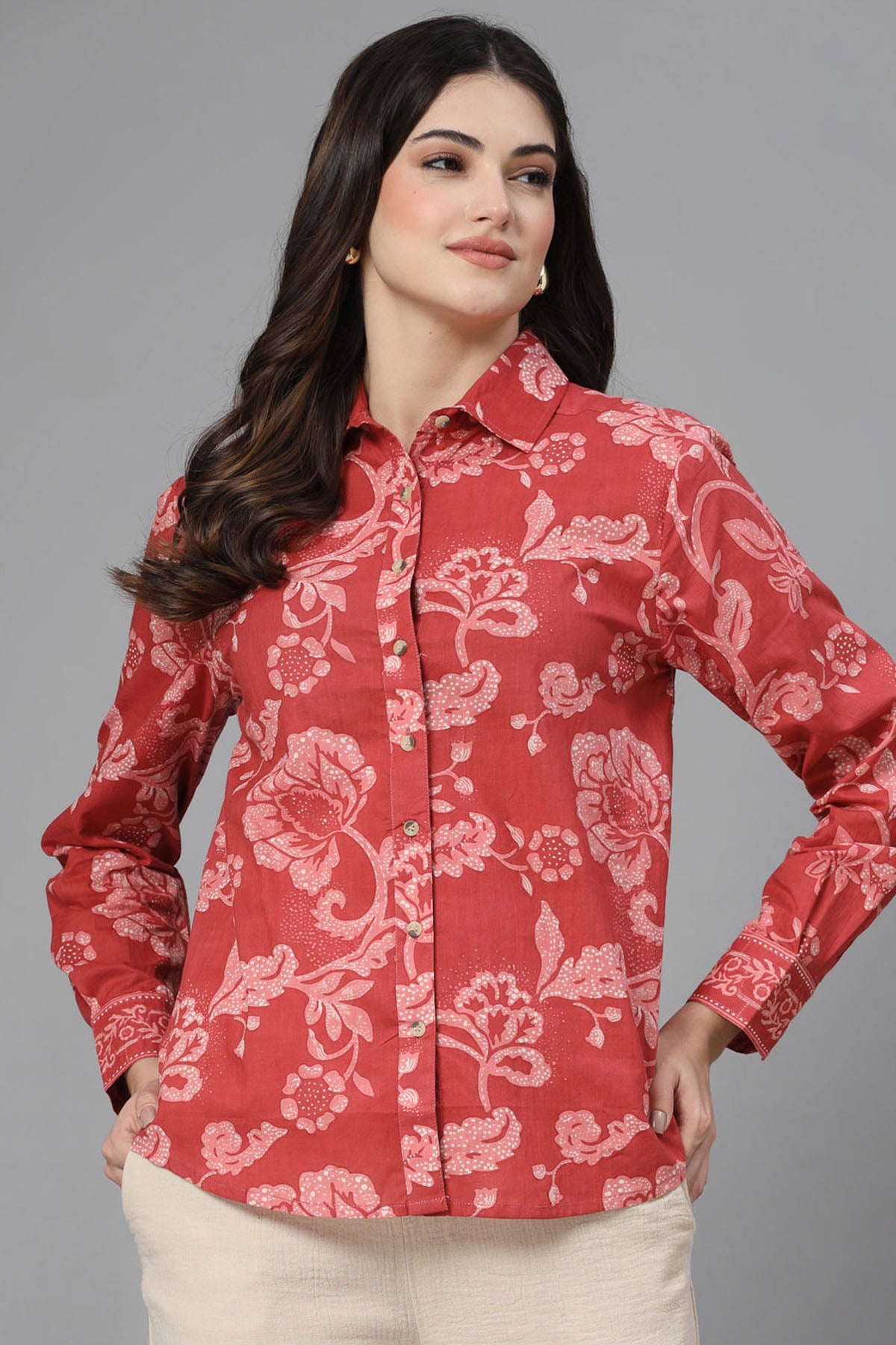 Indian Red Floral Printed Shirt