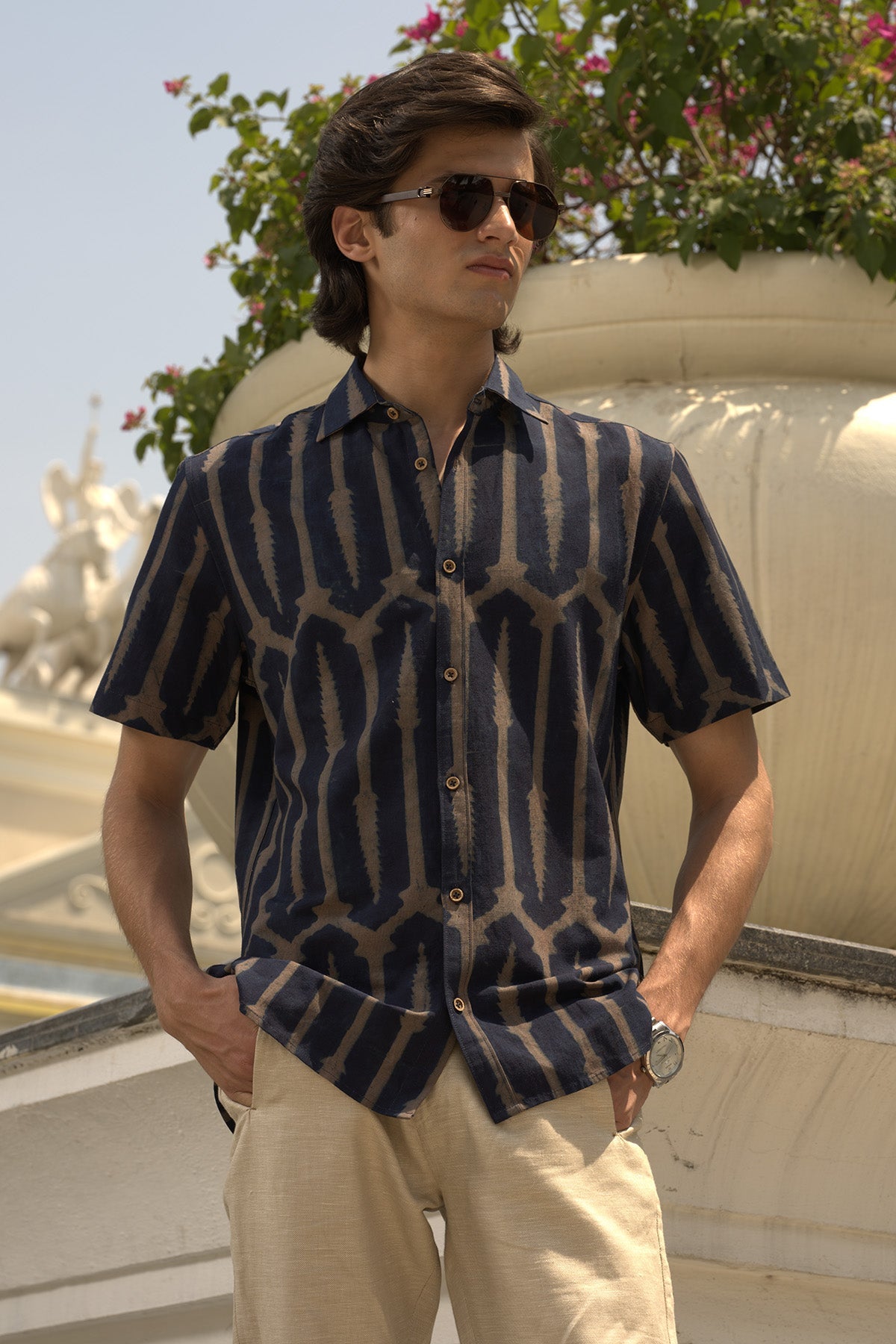 Buy Indigo Blue Block Printed Shirt by Vasudhaa Vastrram for men online at ScrollnShops
