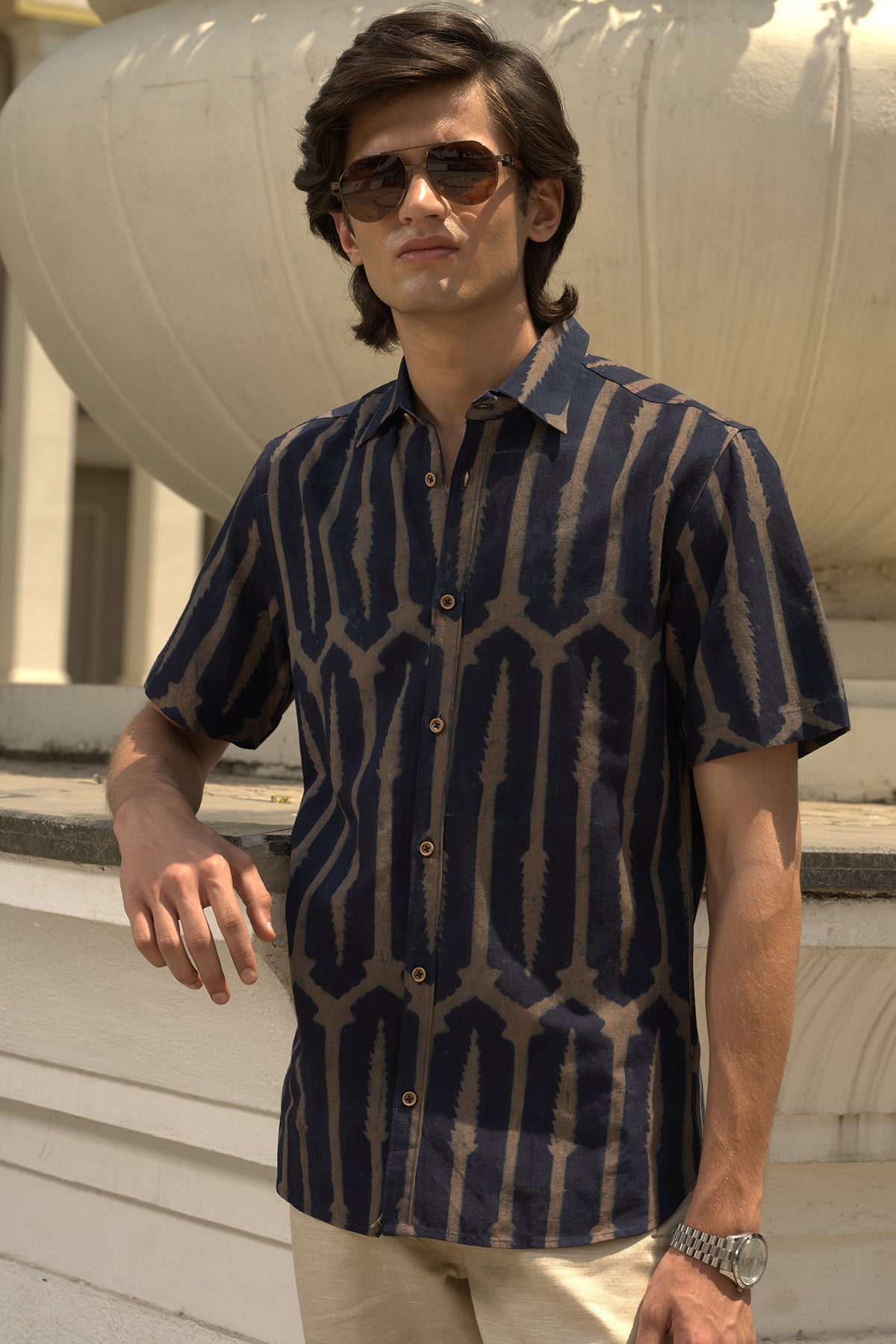Indigo Blue Block Printed Shirt
