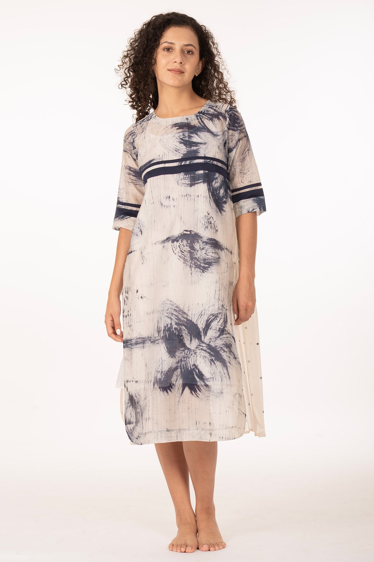 Buy Indigo Blue Chanderi Midi Dress for women by Khat Clothing online available at scrollnshops