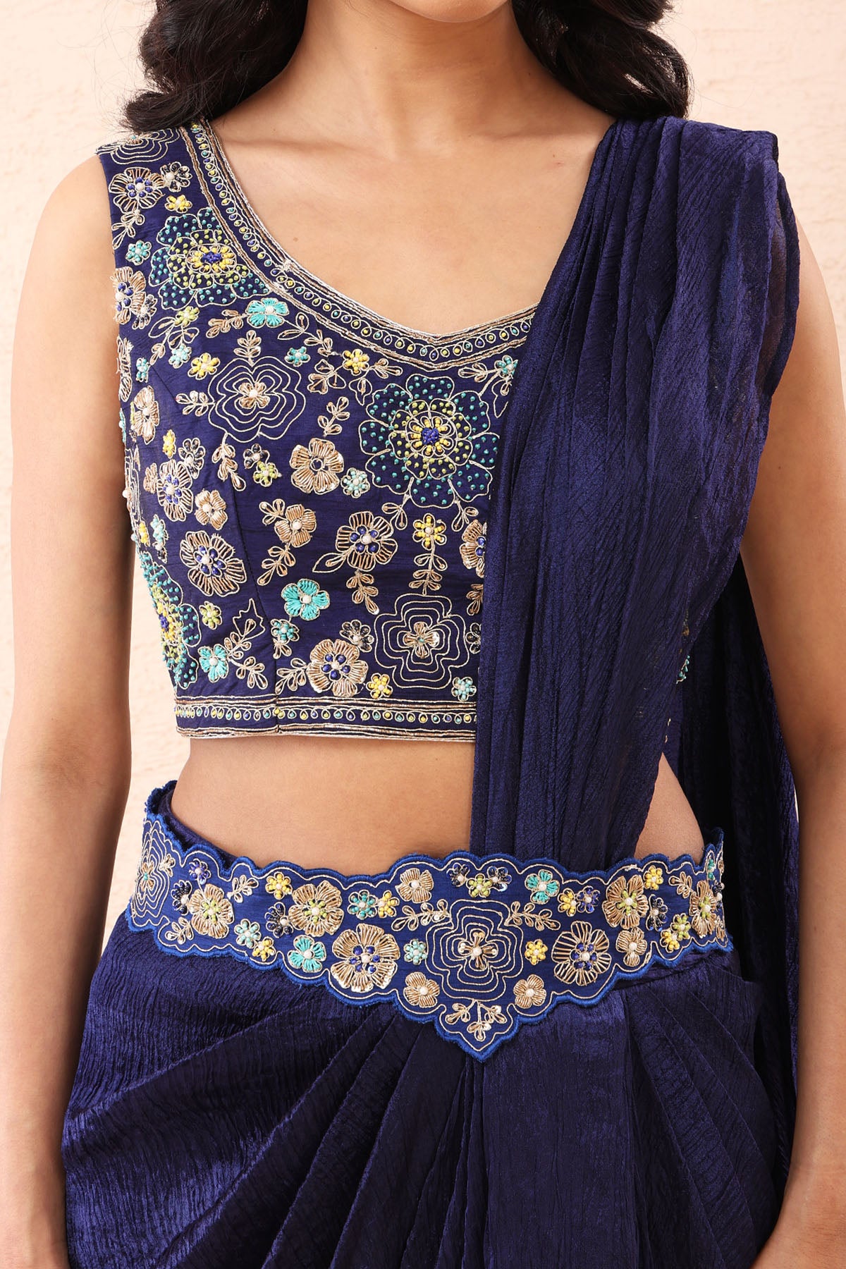 Indigo Blue Crinkle Saree Set