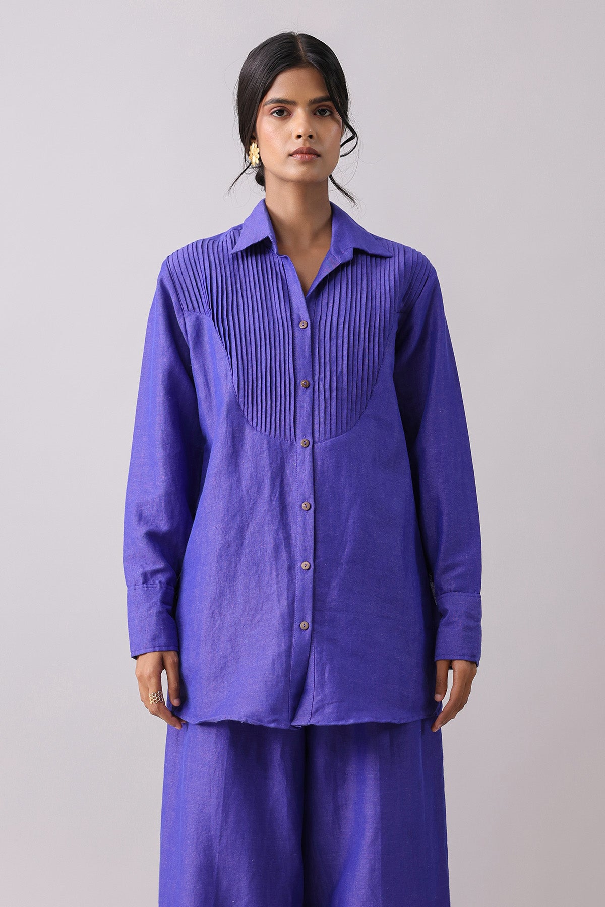 Indigo Blue Pintuck Detail Shirt