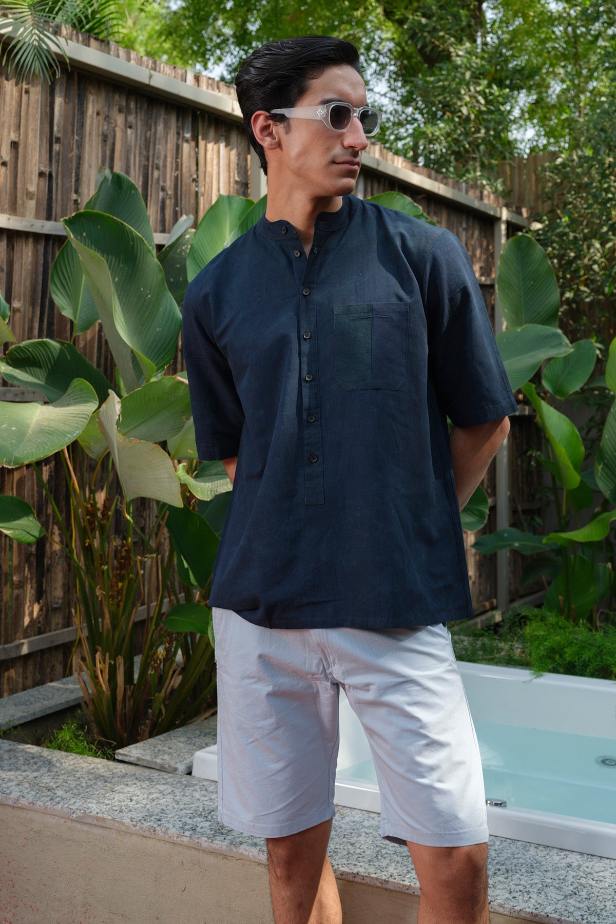 Buy Indigo Blue Short Sleeves Kurta by Vasudhaa Vastrram for men online at ScrollnShops