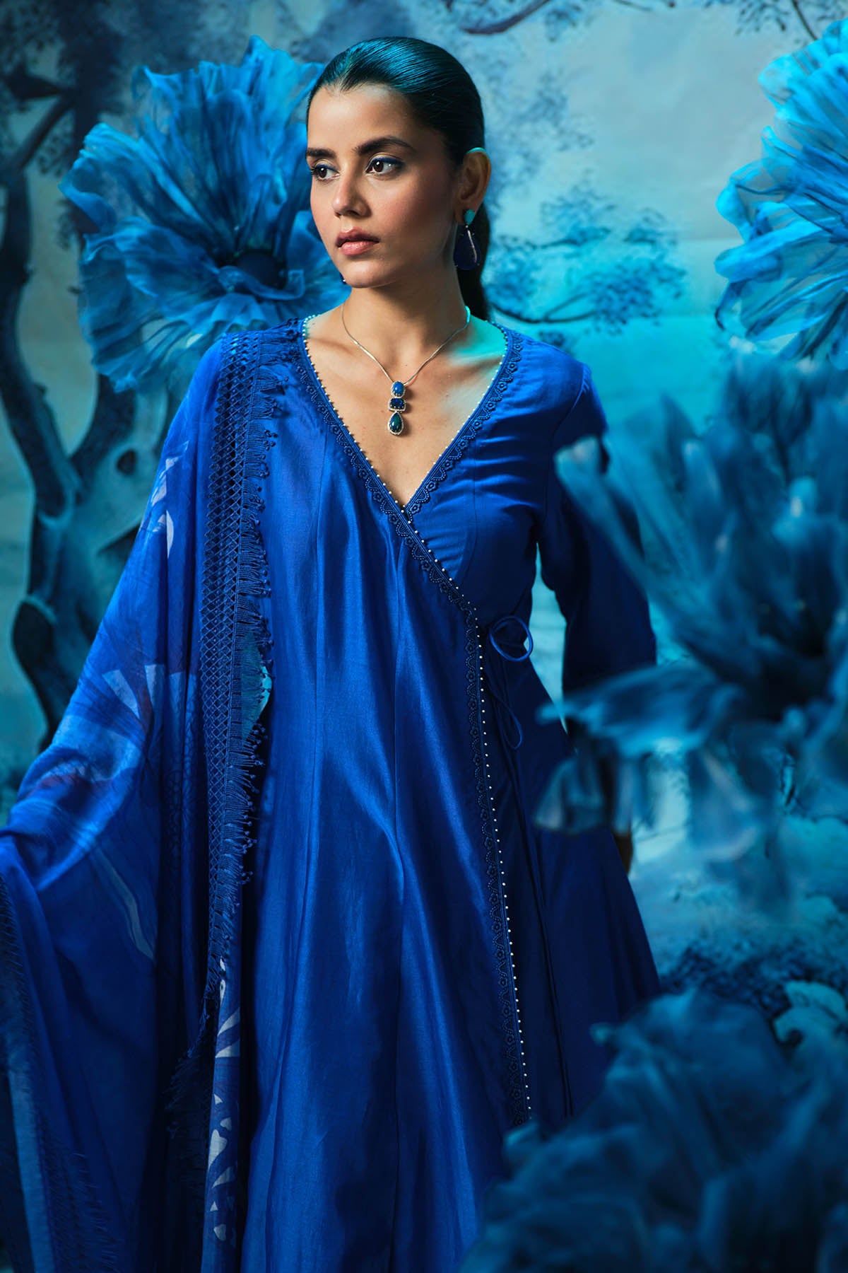 Indigo Chanderi Anarkali Set