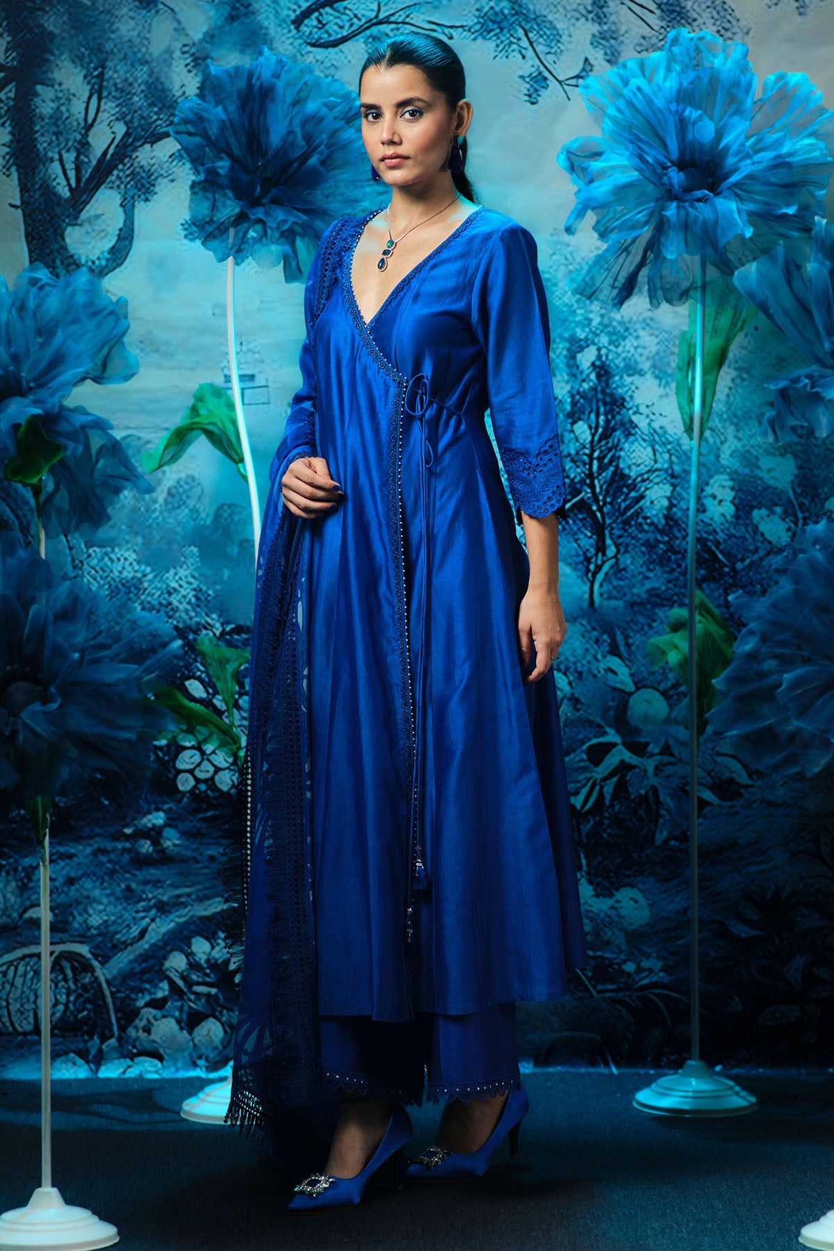 Indigo Chanderi Anarkali Set