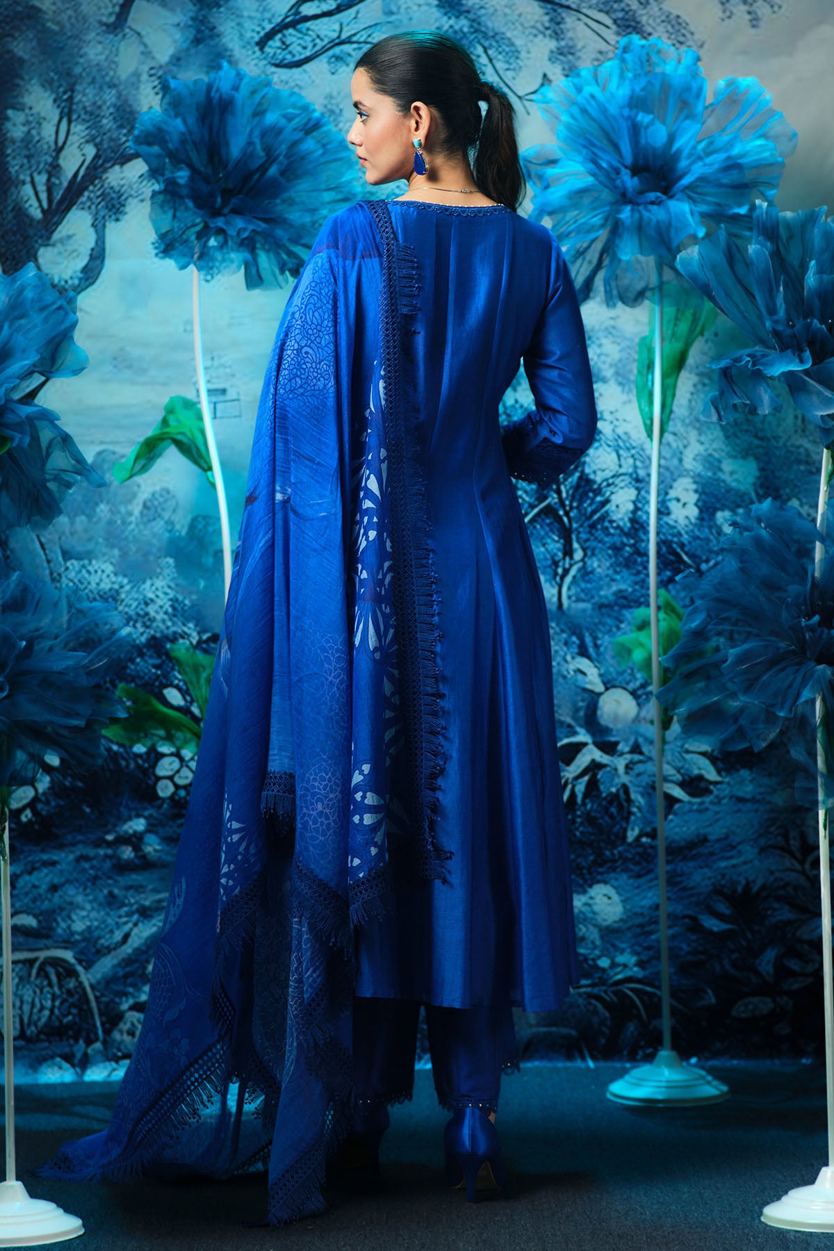 Indigo Chanderi Anarkali Set