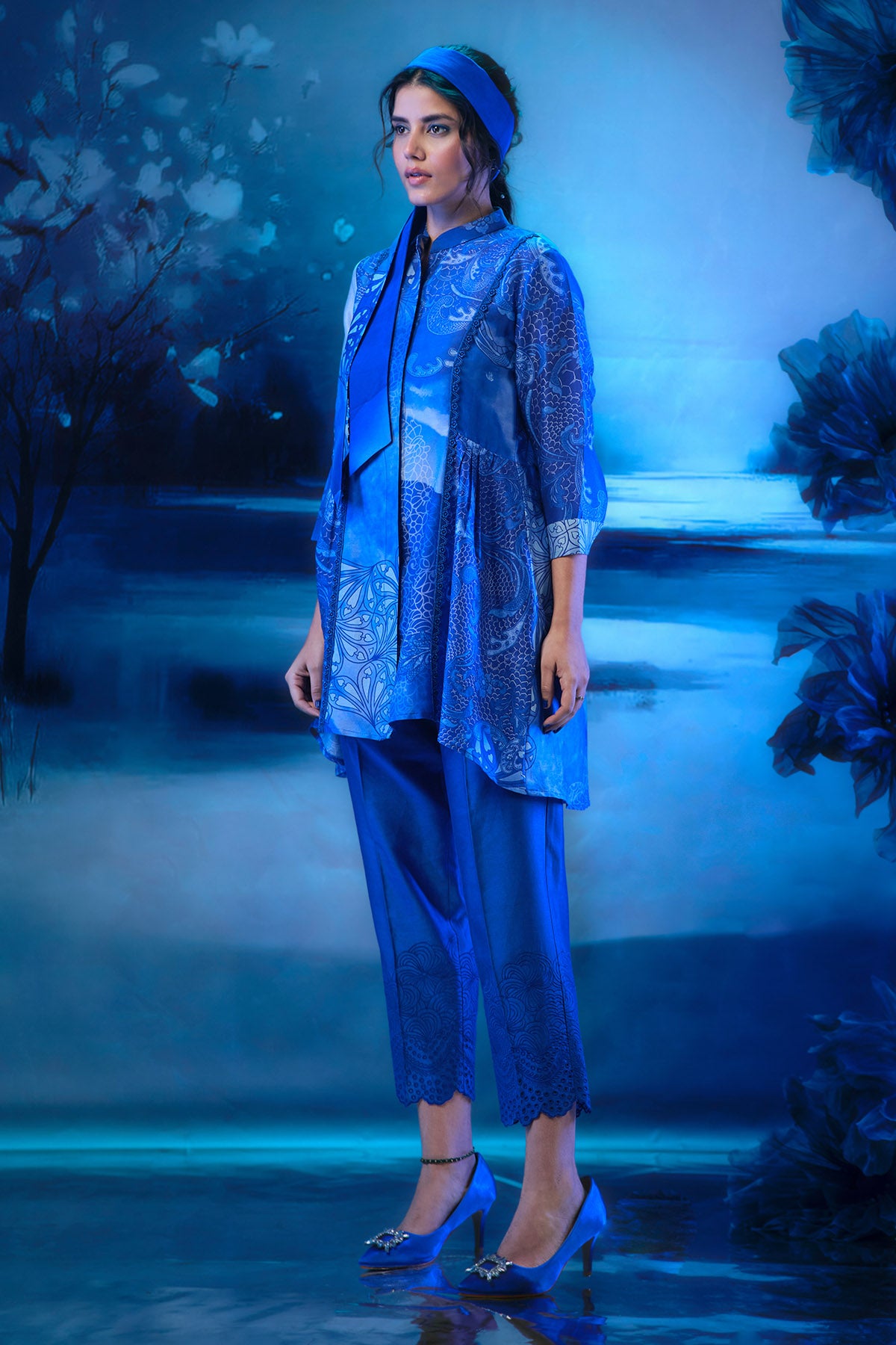 Indigo Chanderi Print Co-ord Set