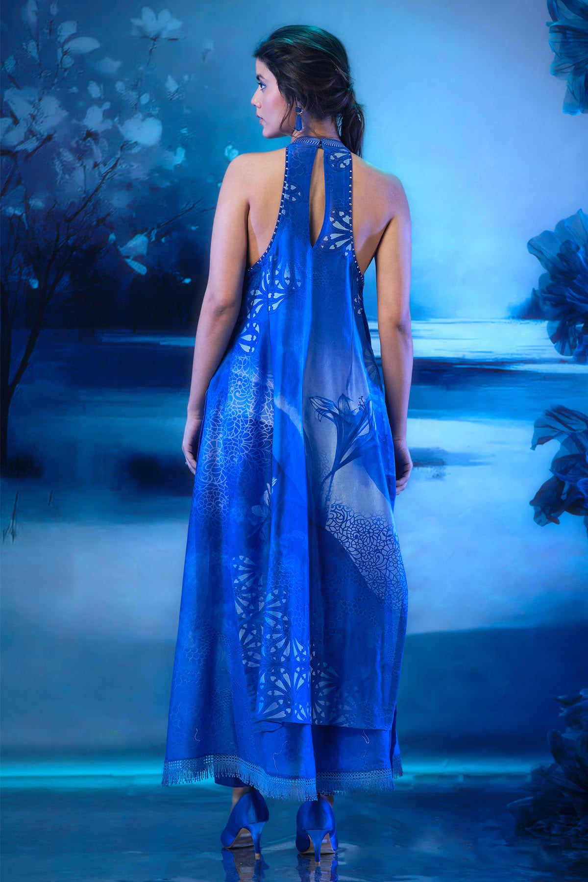 Indigo Chanderi Print Kurta Set