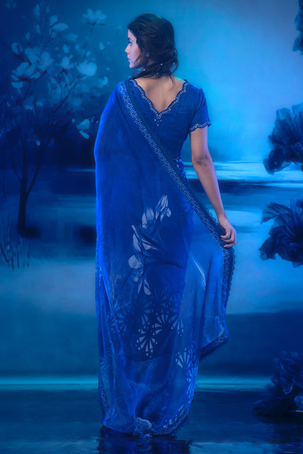 Indigo Chanderi Printed Saree