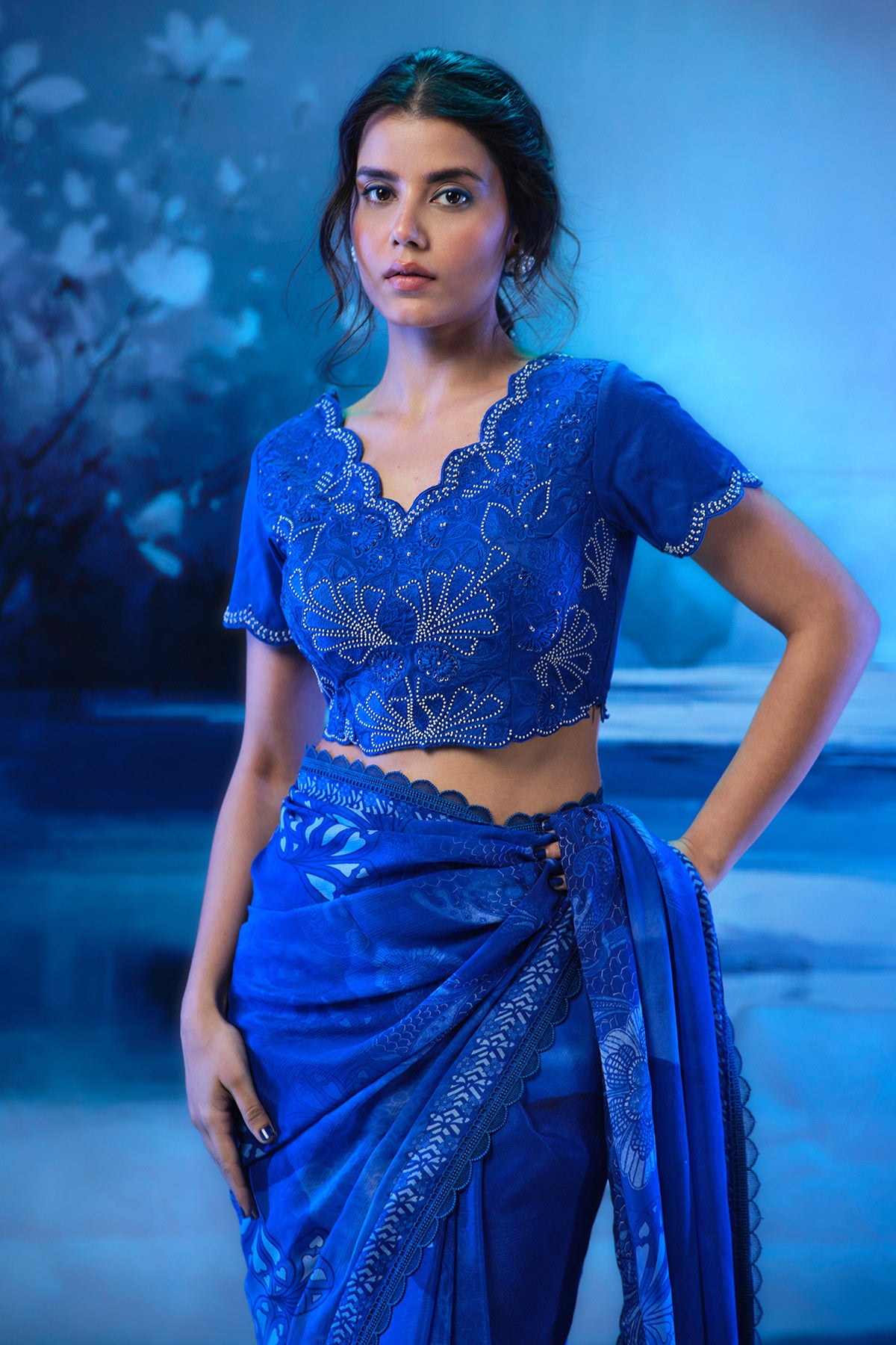 Indigo Chanderi Printed Saree