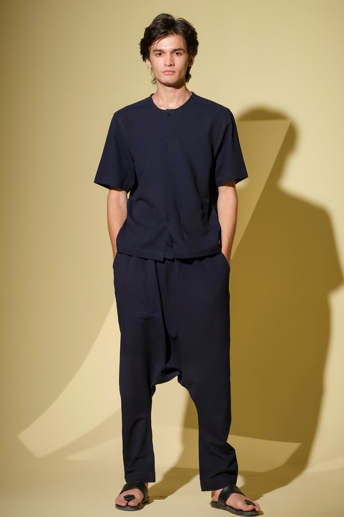 Buy Indigo Collar Shirt & Trousers by Vasudhaa Vastrram for men online at ScrollnShops