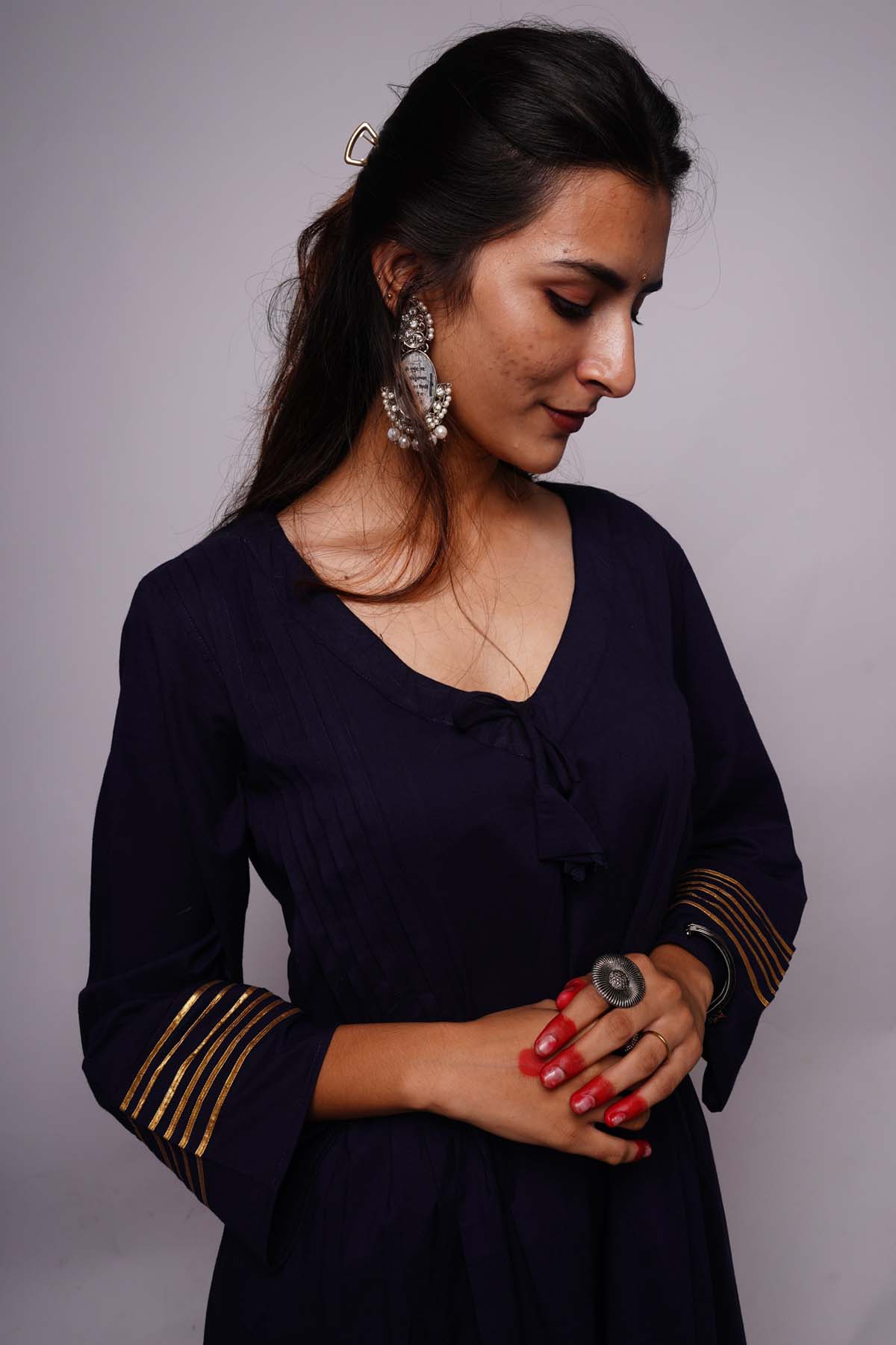 Indigo Cotton A-Line Kurta Set