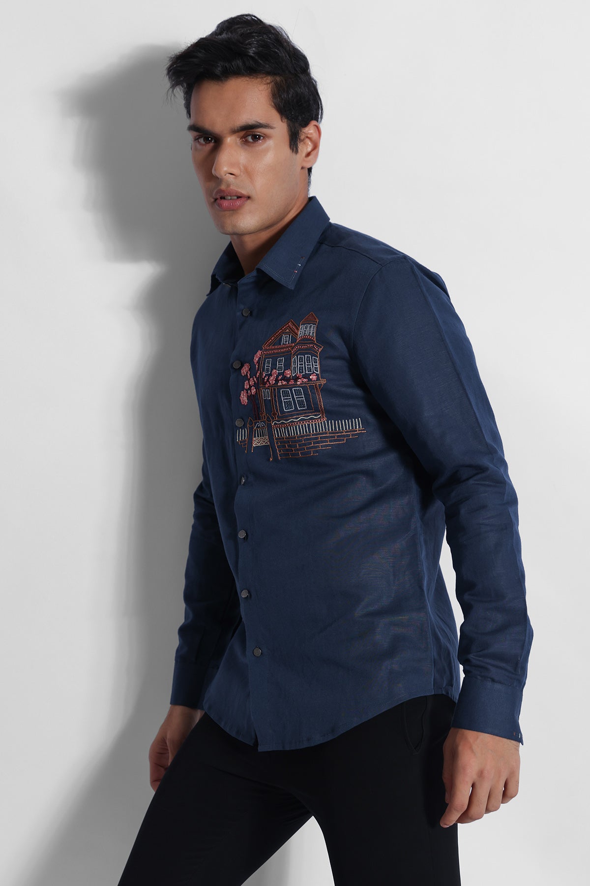 Indigo Cotton Thread Work Shirt