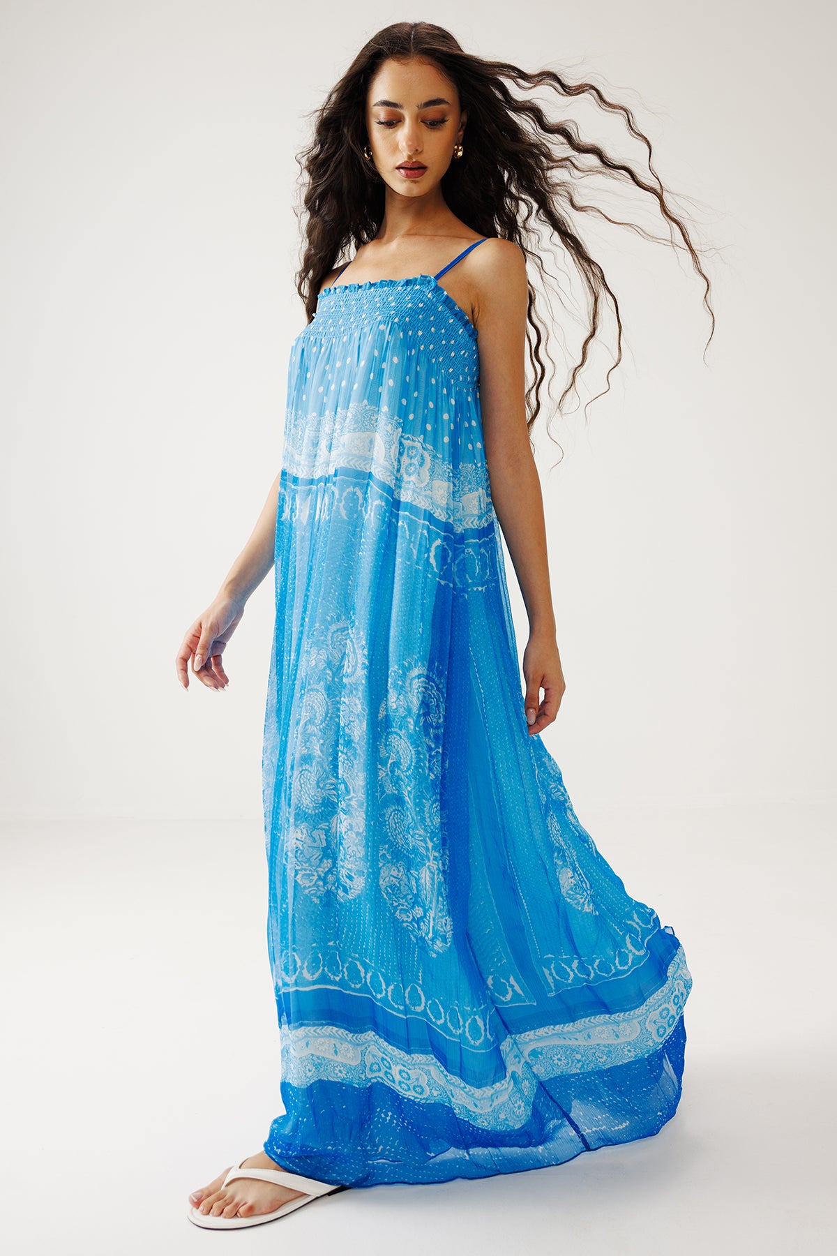 Indigo Crinkled Chiffon Dress