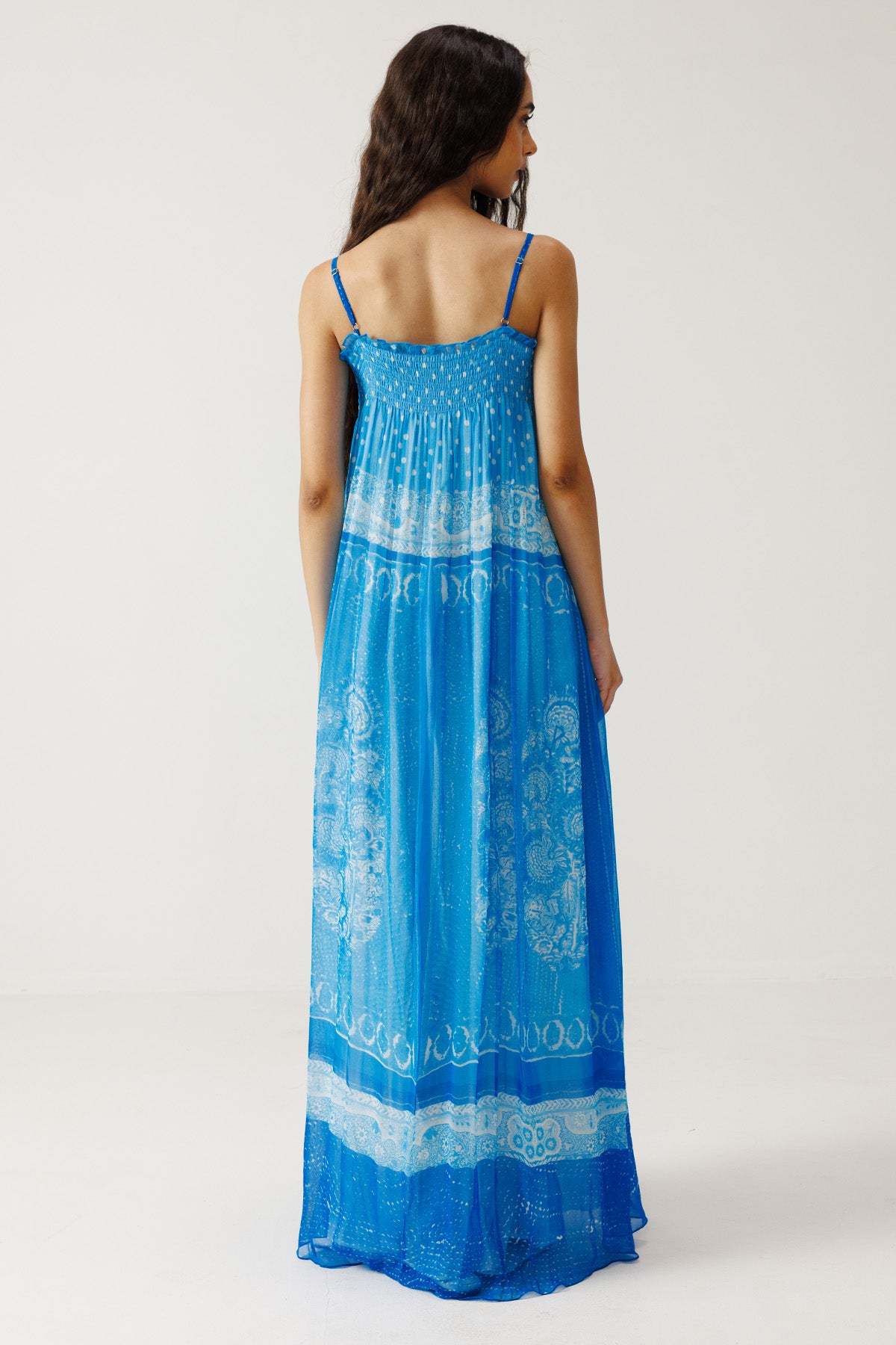 Indigo Crinkled Chiffon Dress