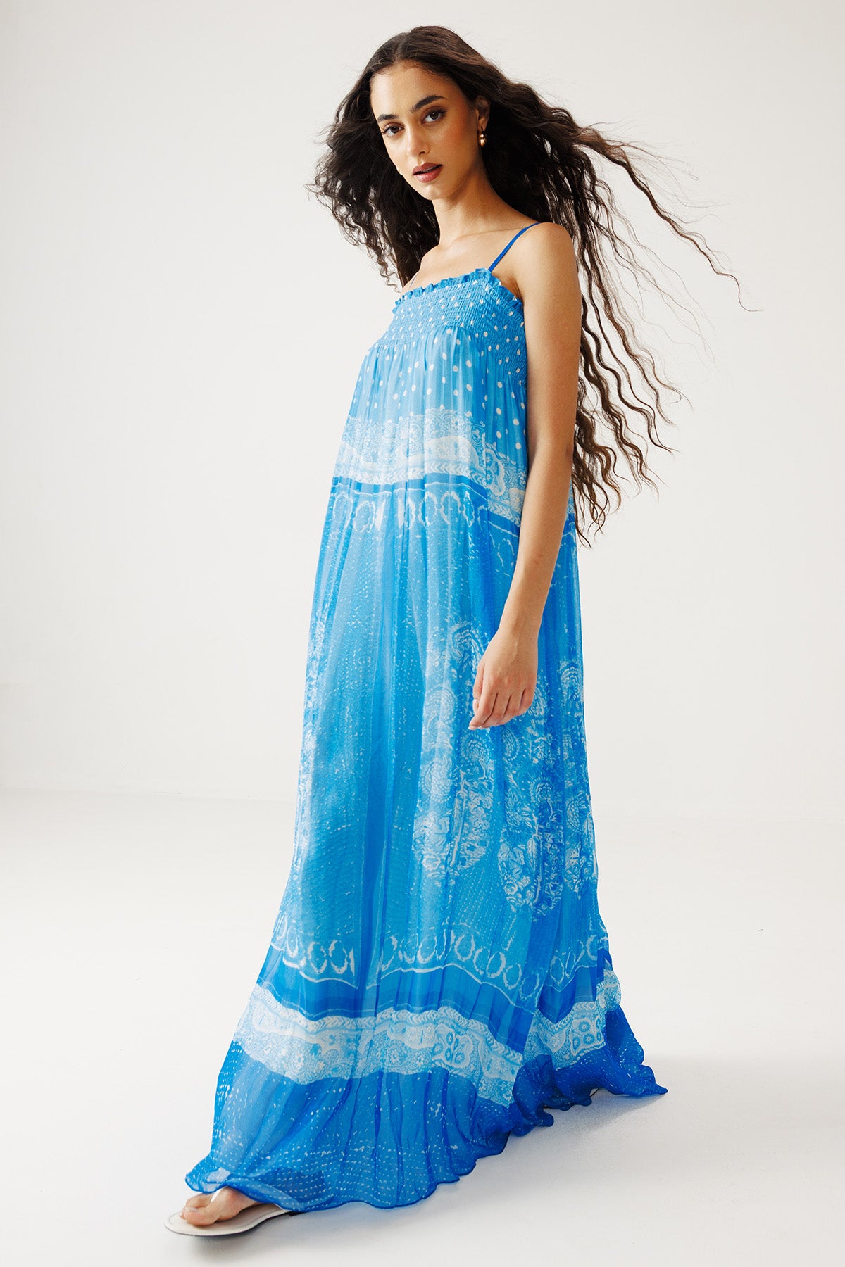 Indigo Crinkled Chiffon Dress