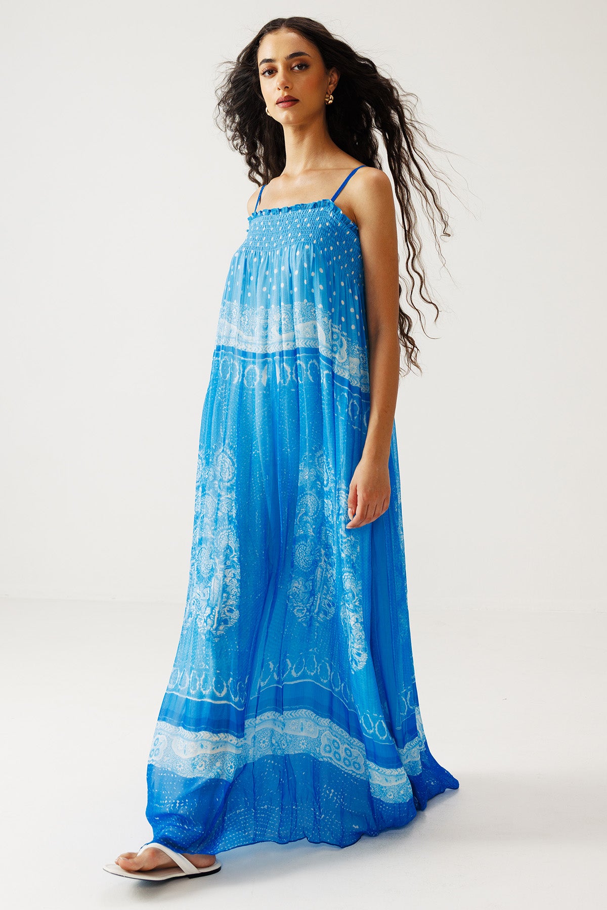 Indigo Crinkled Chiffon Dress