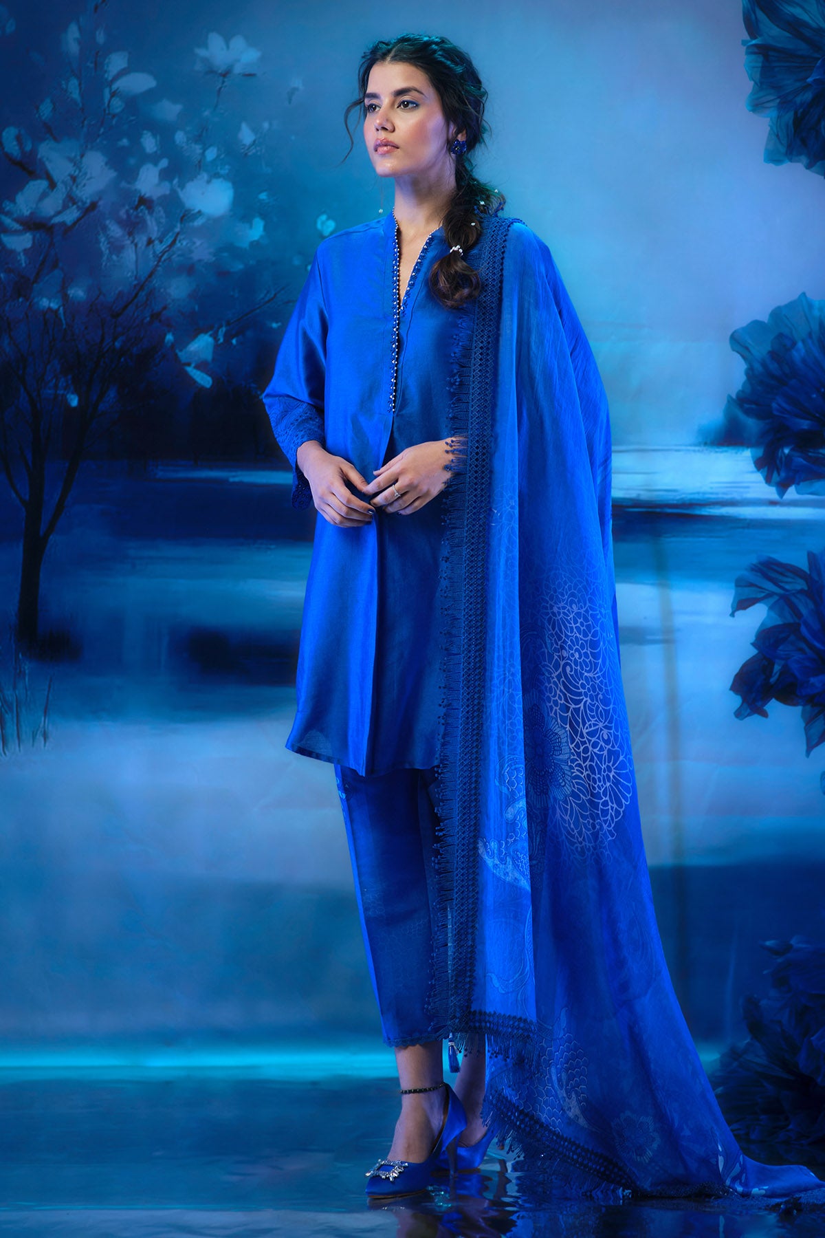 Indigo Cutwork Short Kurta Set