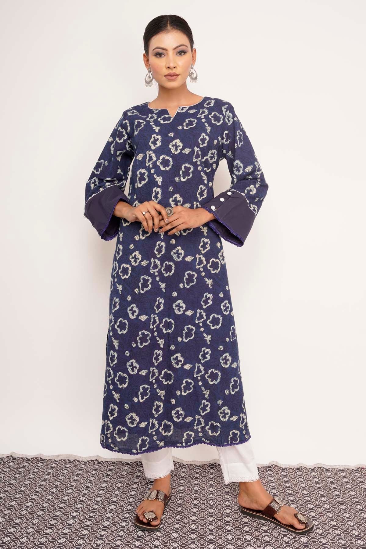 Charu Bhaskar Indigo Dabu Printed Kurta Set for women online at ScrollnShops