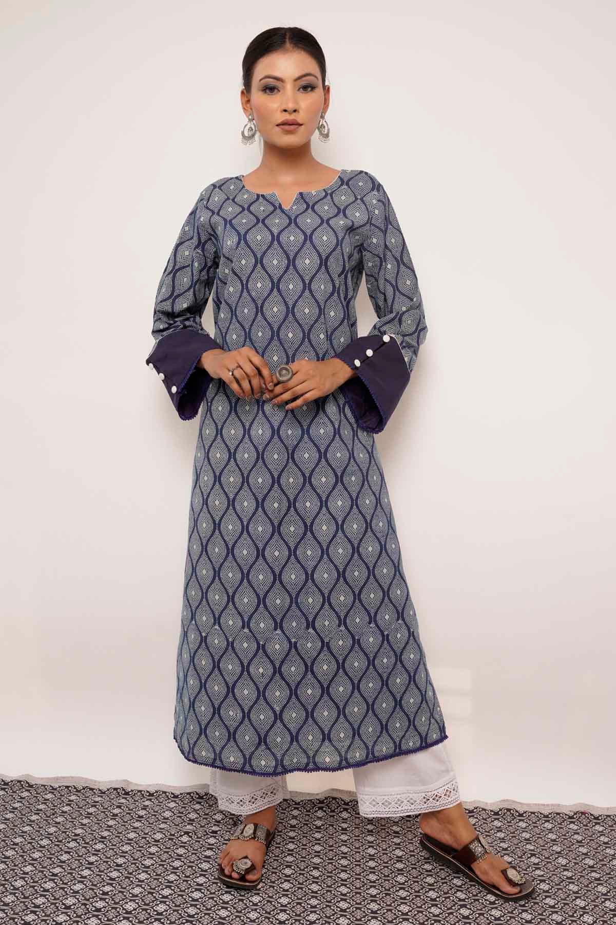 Charu Bhaskar Indigo Embellished Kurta Set for women online at ScrollnShops