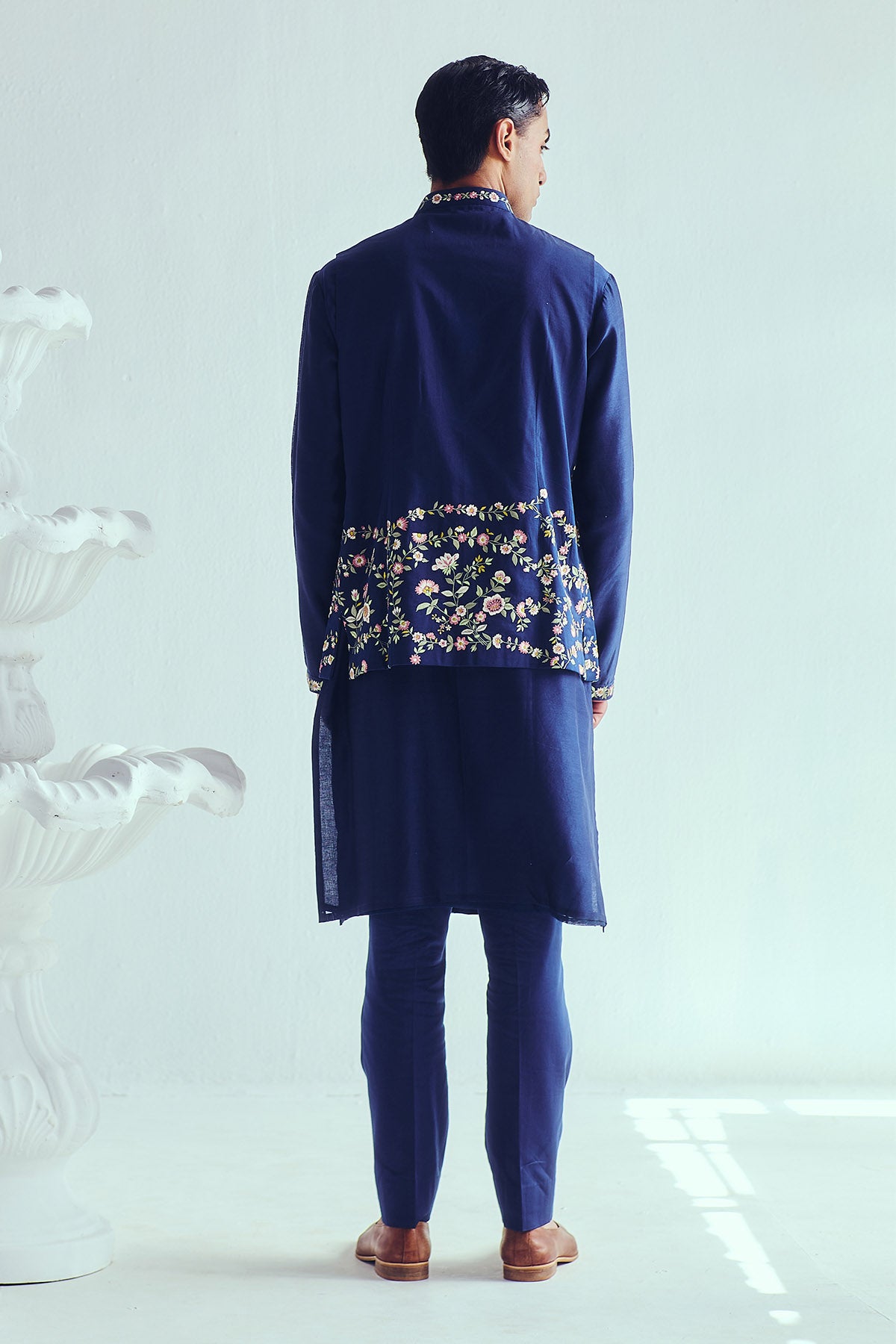 Indigo Embroidered Bundi Set