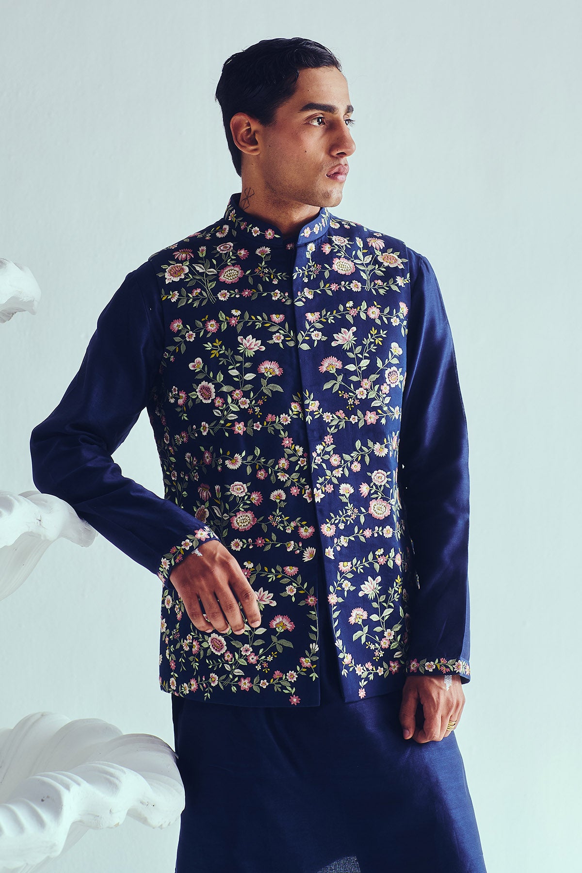 Indigo Embroidered Bundi Set