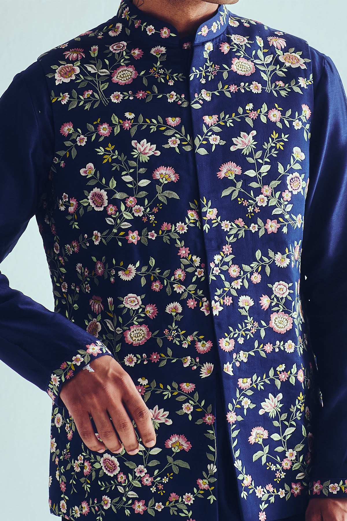 Indigo Embroidered Bundi Set