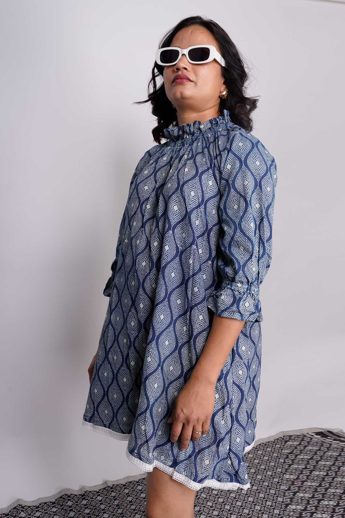Buy Indigo Handblock Printed Dress for Women Online