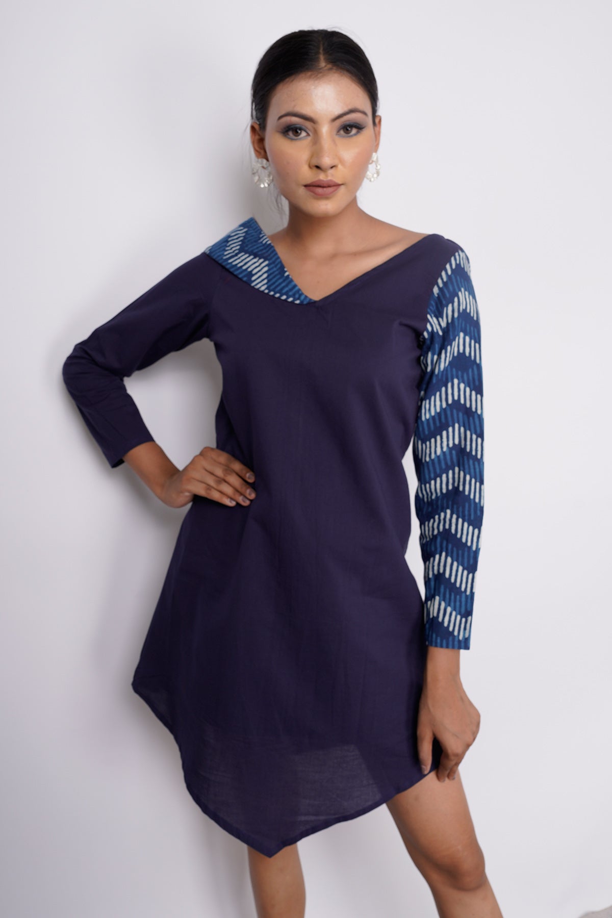 Buy Indigo Printed Collar Mini Dress by Charu Bhaskar for women online at ScrollnShops