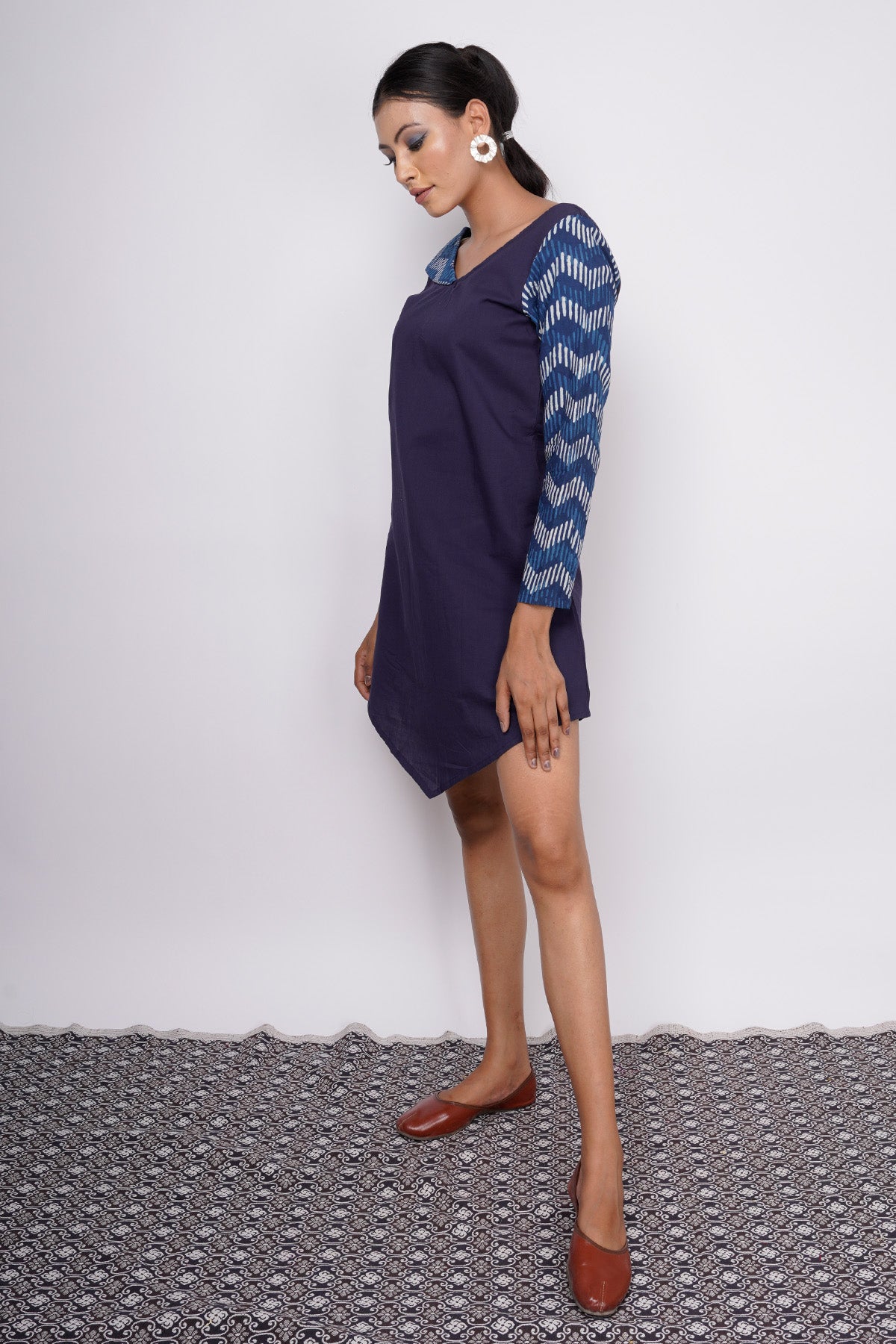 Indigo Printed Collar Mini Dress