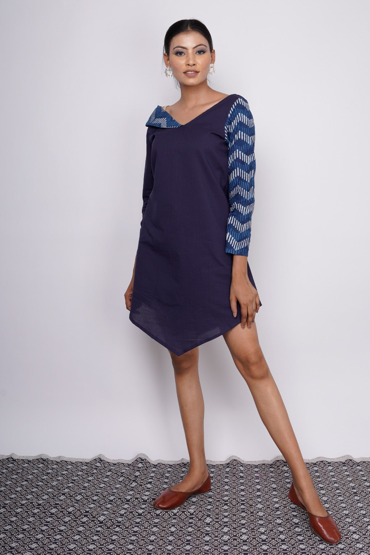 Indigo Printed Collar Mini Dress