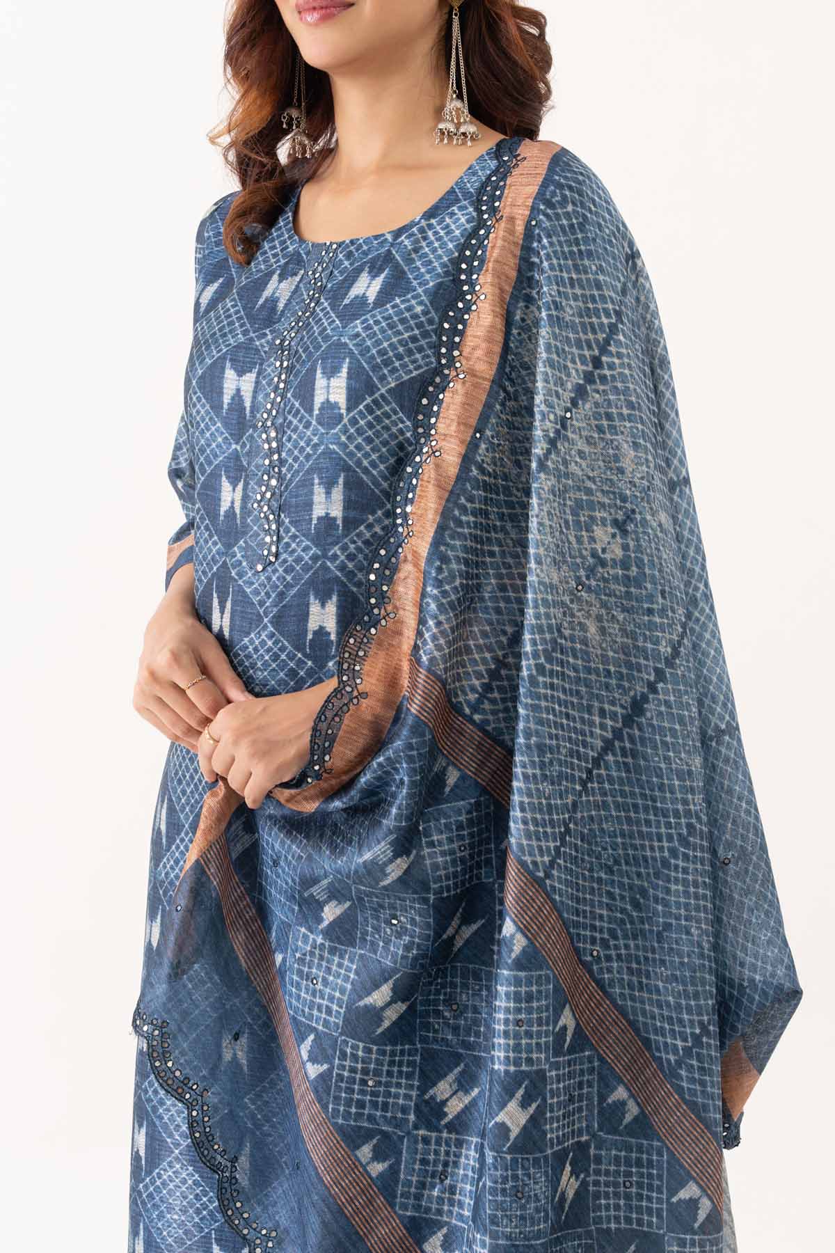 Indigo Printed Linen Kurta Set