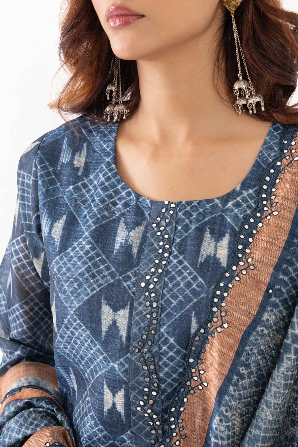 Indigo Printed Linen Kurta Set