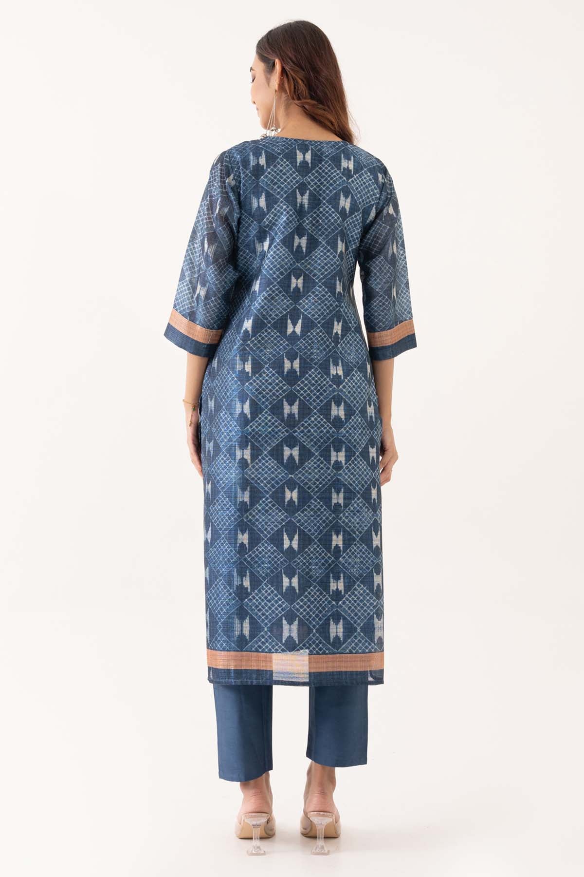 Indigo Printed Linen Kurta Set
