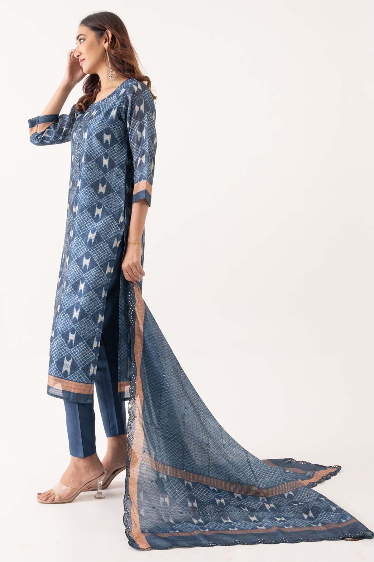 Indigo Printed Linen Kurta Set