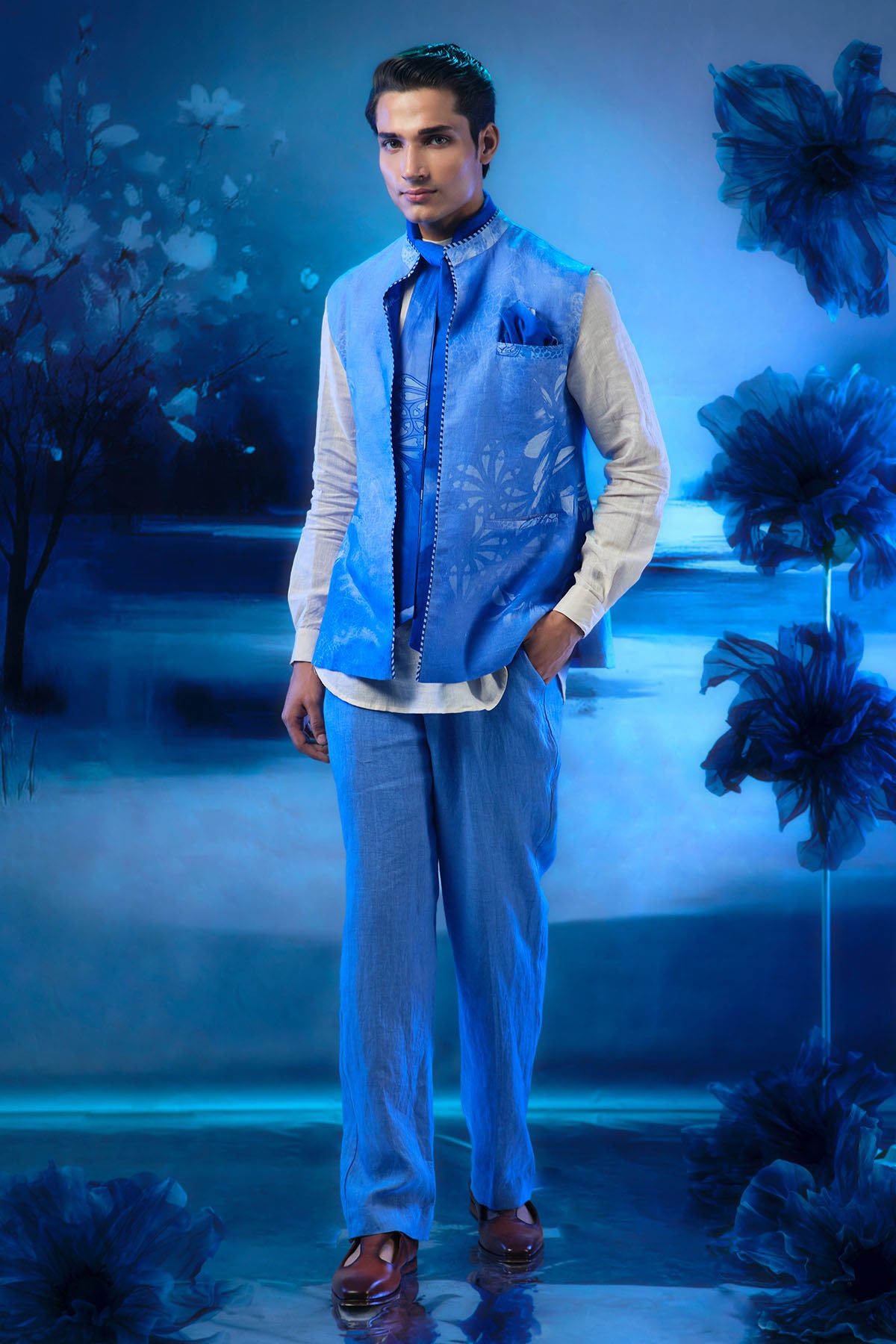 Indigo Printed Waistcoat Set