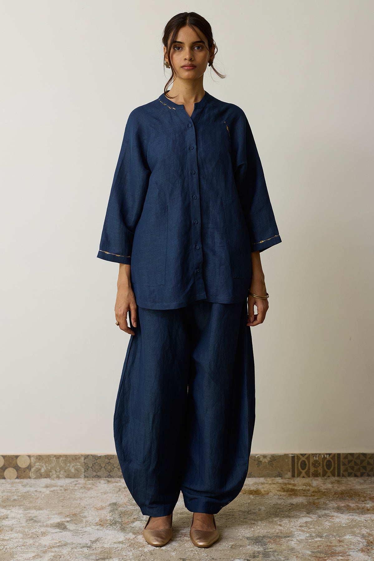 Buy Indigo Pure Linen Co-ord Set for women by Rhua India online available at scrollnshops