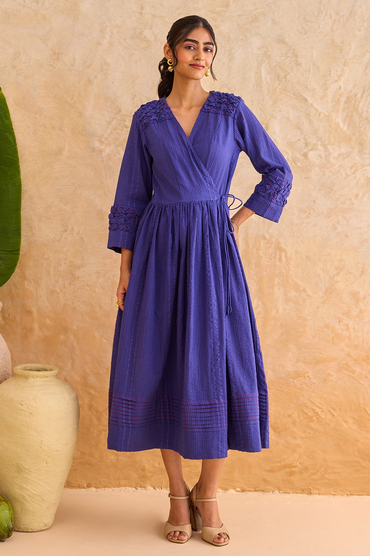 Buy Indigo Textured Cotton Dress for women by Taro India online available at scrollnshops