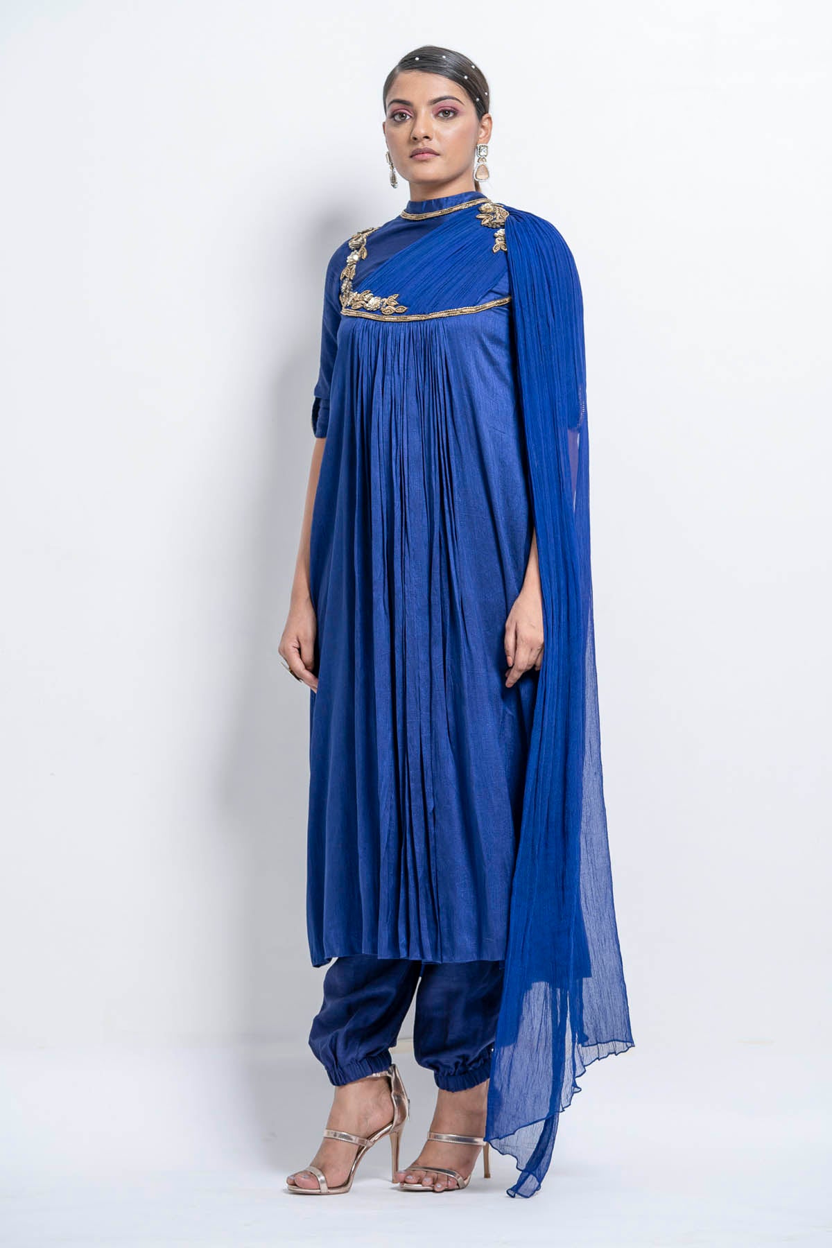 Blue Sequins Flared Kurta Set