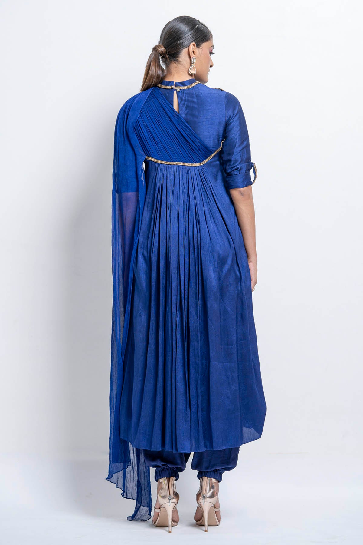 Blue Sequins Flared Kurta Set