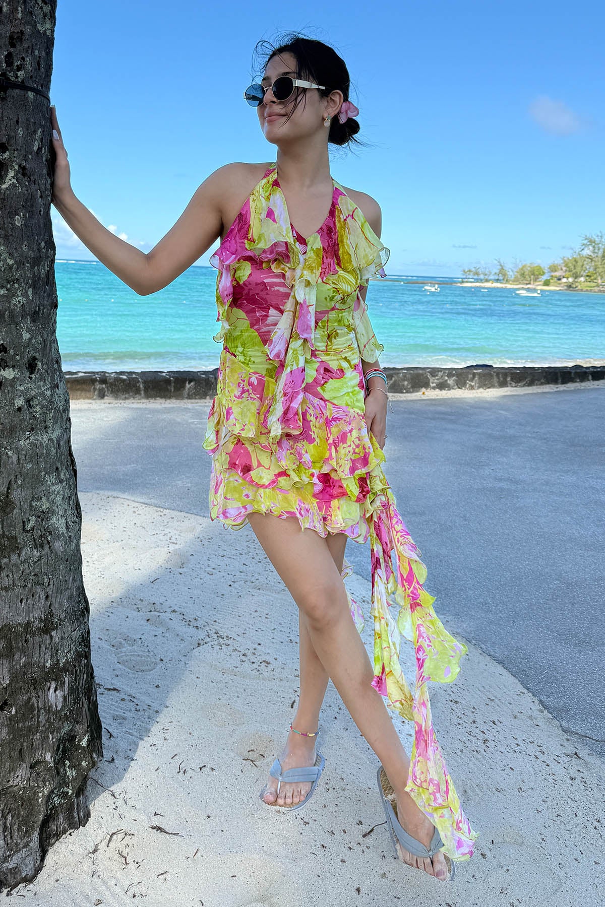 Floral Printed Halter Neck Dress