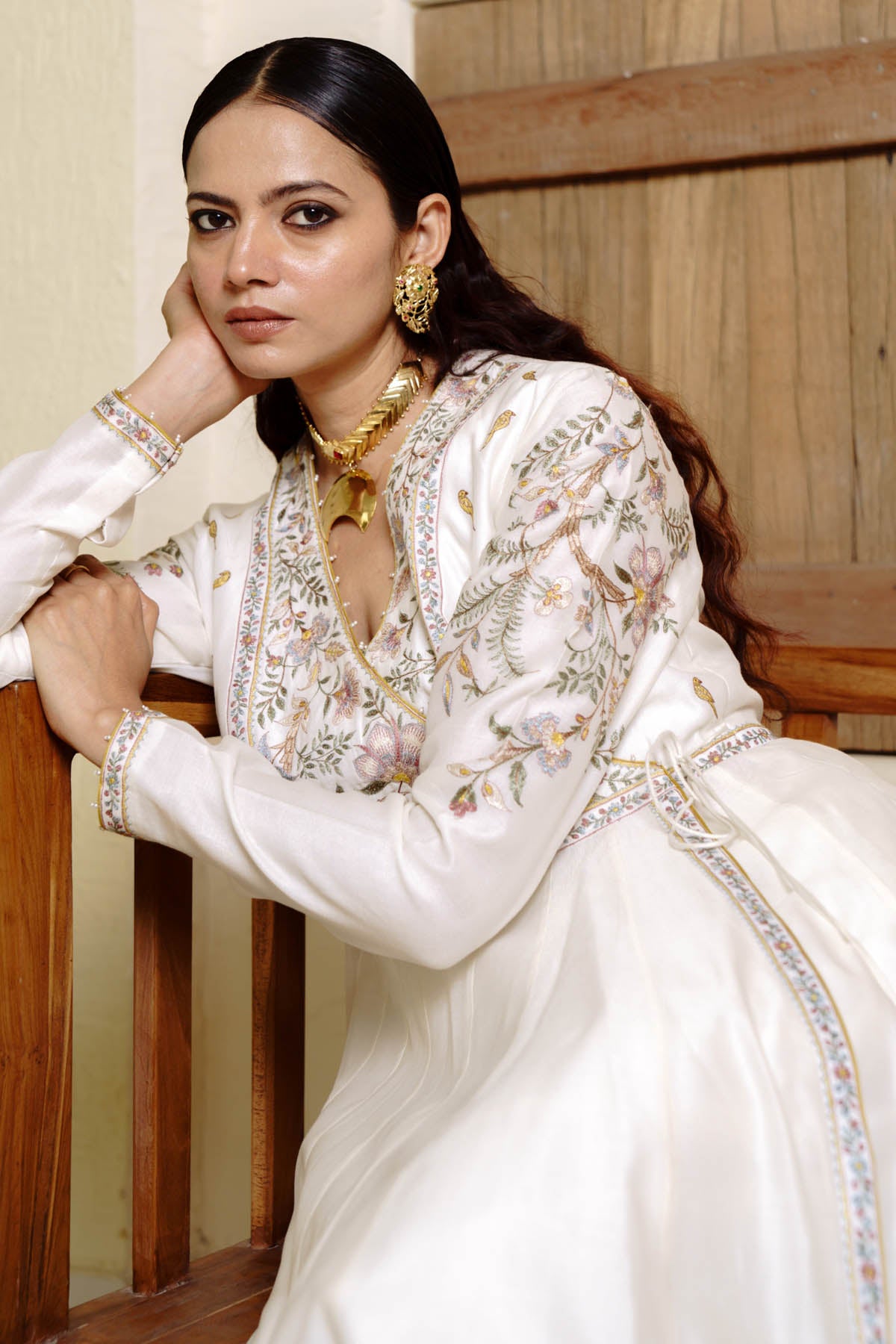 Ivory Angrakha Anarkali Set