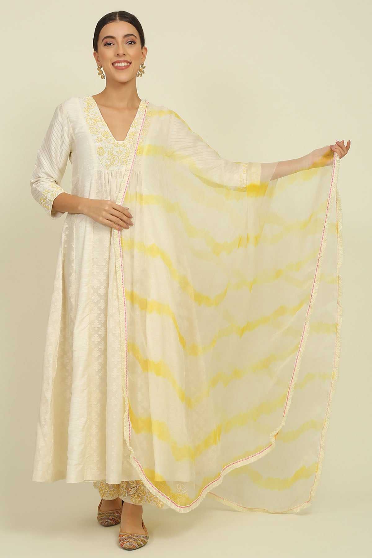 Ivory Bead Embroidered Kurta Set