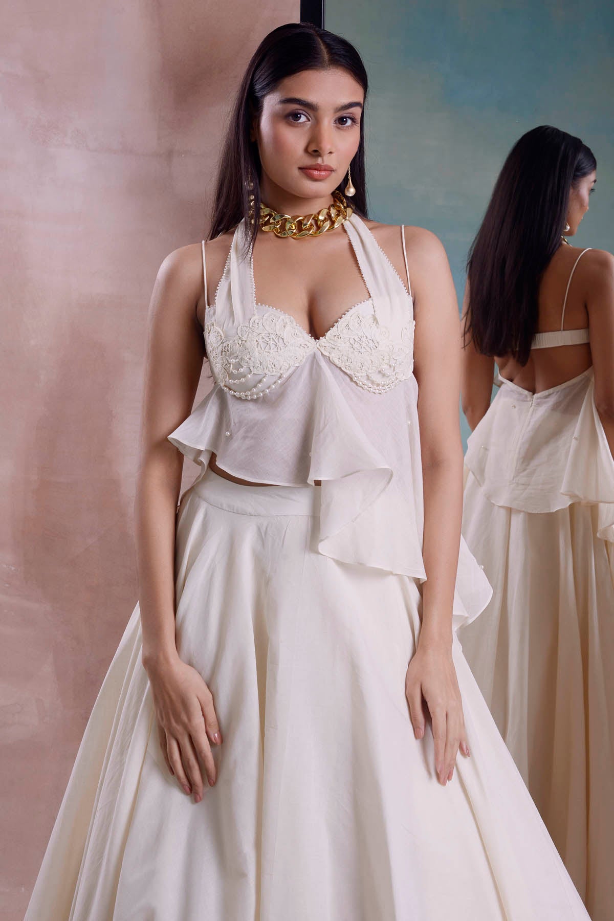 Ivory Beaded Floret Lehenga Set